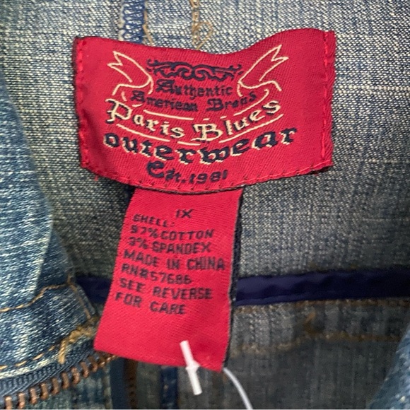 PARIS BLUES Denim Stone Wash Cropped Jacket Riveted Zippered Size 1X NWT - Picture 13 of 15